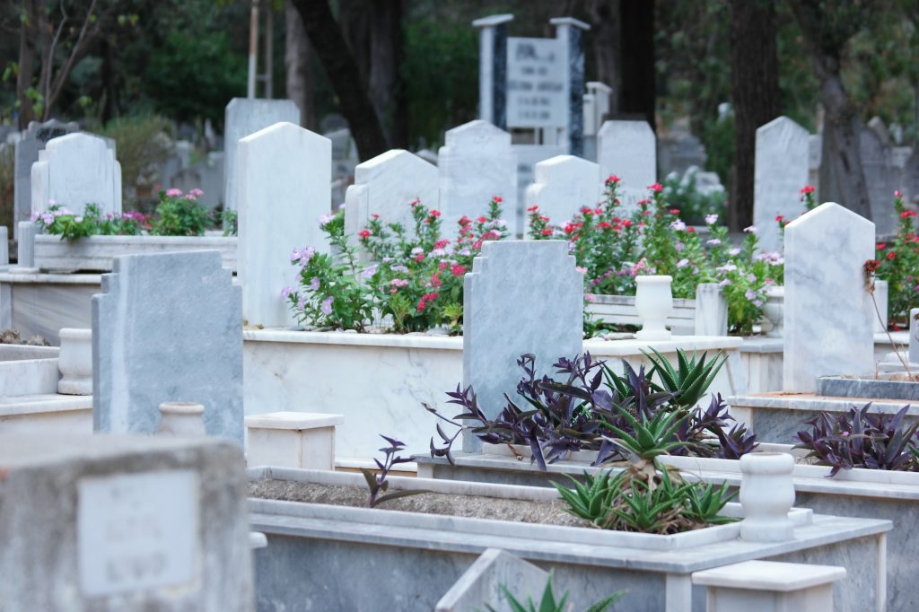 Gravestones and graves at Muslim cemetery.